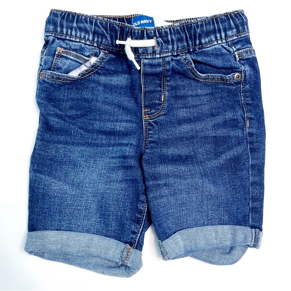 old navy | dark wash denim shorts stretch waist cuffed hem 5t